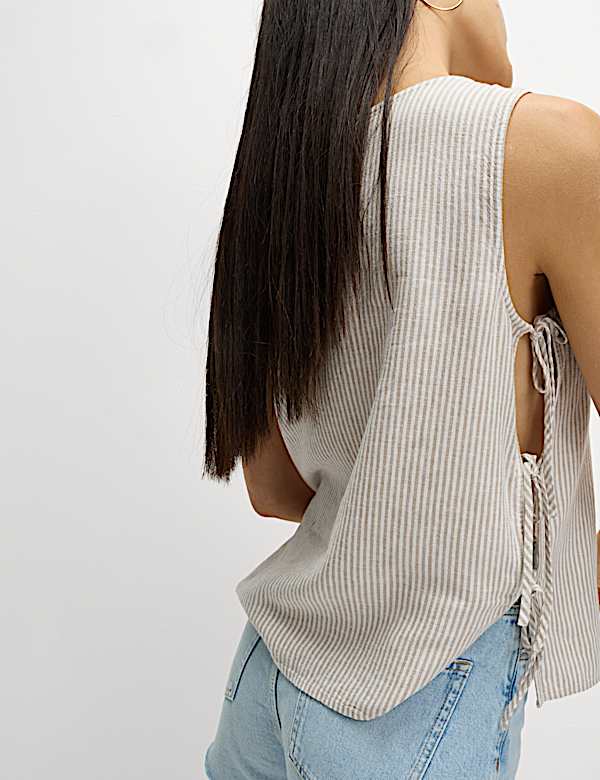 Linen Rich Printed Tie Side Vest - BE