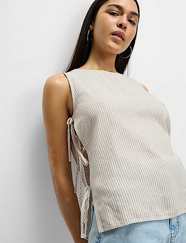 Linen Rich Printed Tie Side Vest - BE