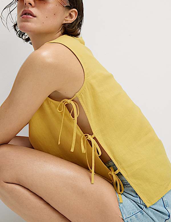 Linen Rich Tie Side vest Top - PL