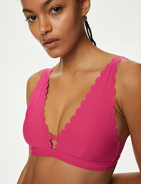 Neoprene Padded Scallop Plunge Bikini Top - FR