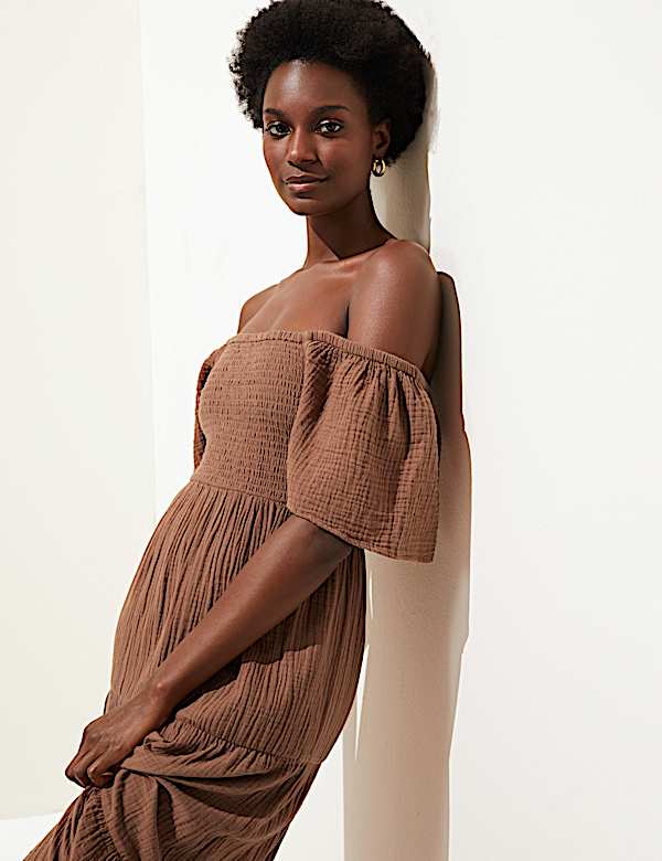 Pure Cotton Square Neck Midi Beach Dress