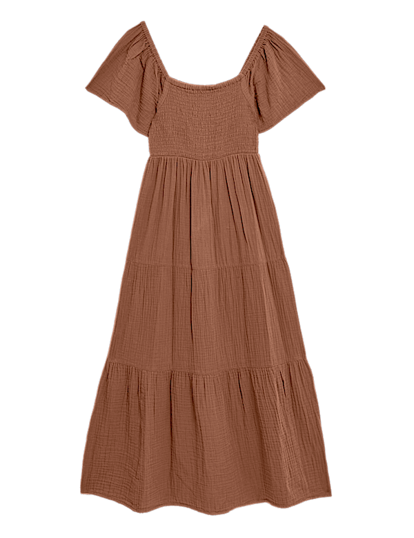 Pure Cotton Square Neck Midi Beach Dress