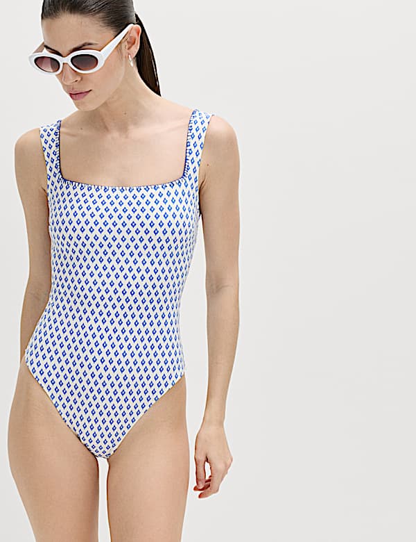 Printed Padded Wide Strap Square Neck Swimsuit
