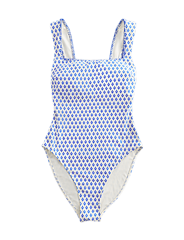 Printed Padded Wide Strap Square Neck Swimsuit