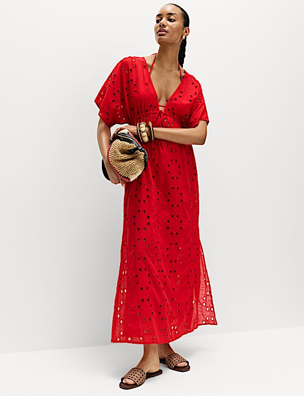 Pure Cotton Cutwork Detail Maxi Kaftan | LACQUER RED | Dresses | M&S US