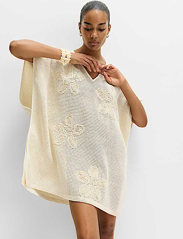 Pure Cotton Floral Detail Mini Kaftan