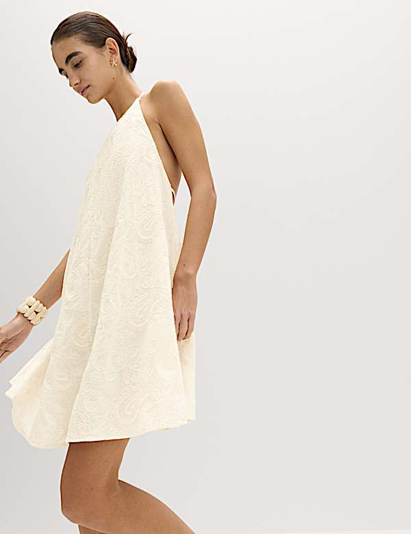 Paisley Embroidered Mini Beach Dress