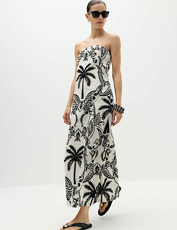 Pure Cotton Printed Midi Bandeau Dress