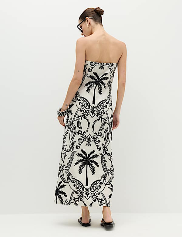 Pure Cotton Printed Midi Bandeau Dress