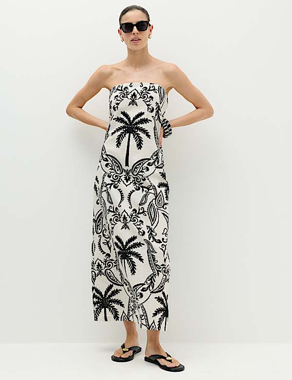 Pure Cotton Printed Midi Bandeau Dress