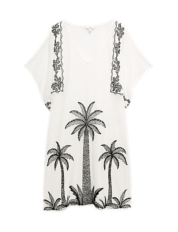 Cotton Rich Embroidered Mini Kaftan Dress