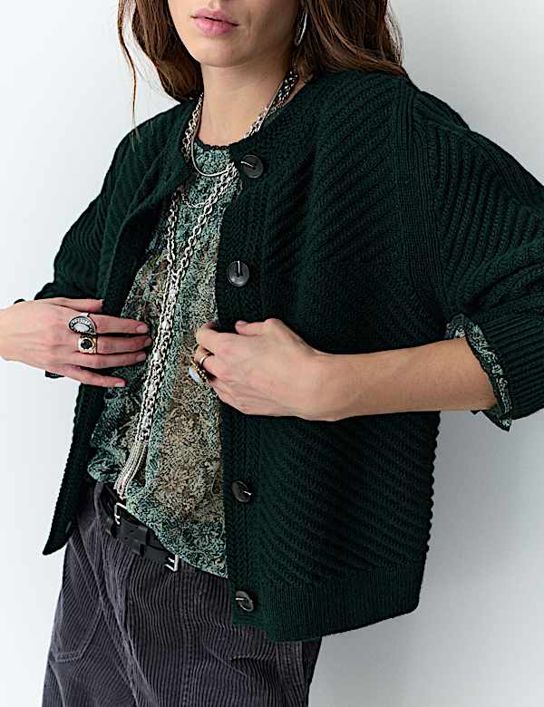 Ribbed Balloon Sleeve Cardigan - IL