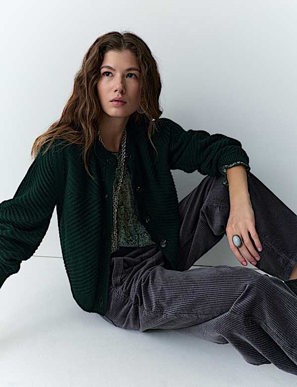 Ribbed Balloon Sleeve Cardigan - IL