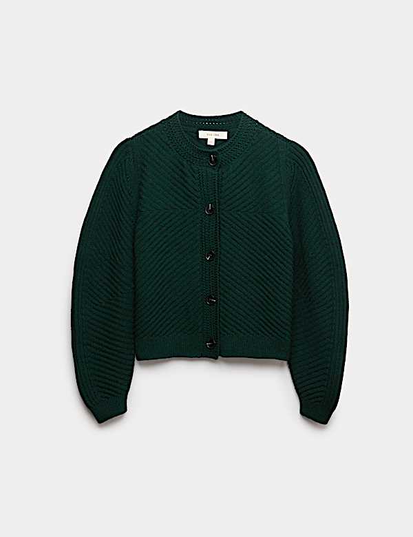 Ribbed Balloon Sleeve Cardigan - IL