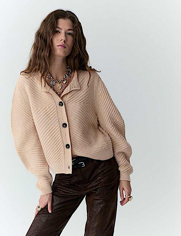 Cardigan côtelé à manches bouffantes - LU