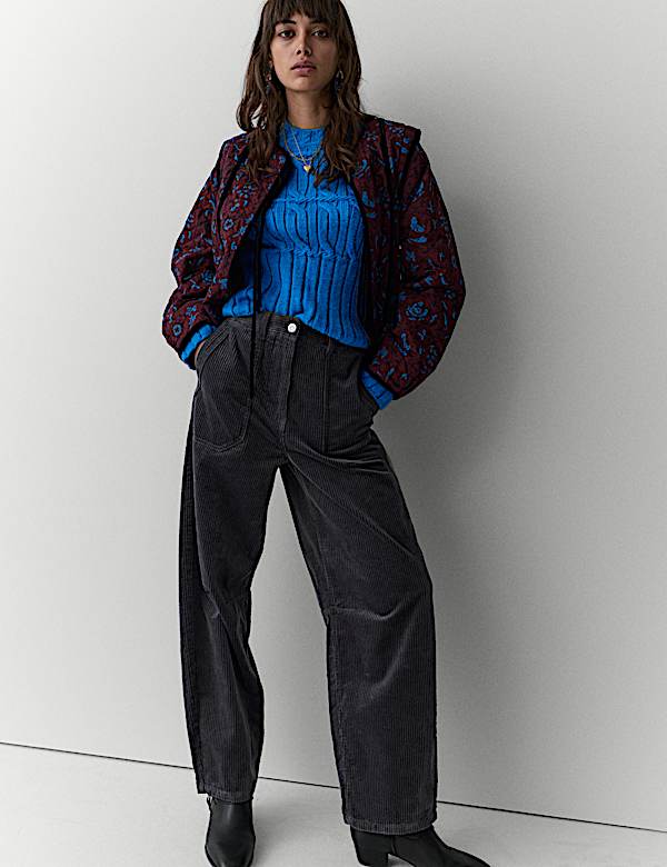 Cable Knit Funnel Neck Jumper with Wool - IL