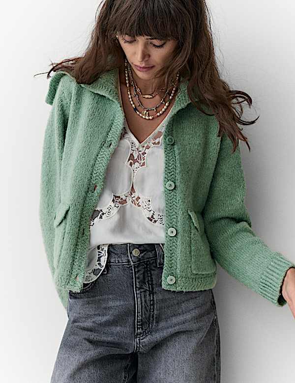 Sailor Collar Cardigan with Wool - CH