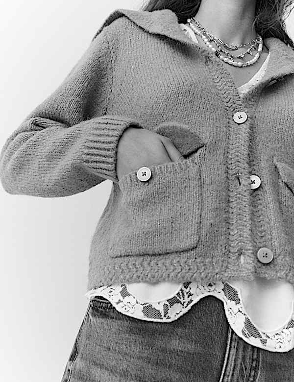 Sailor Collar Cardigan with Wool - CH