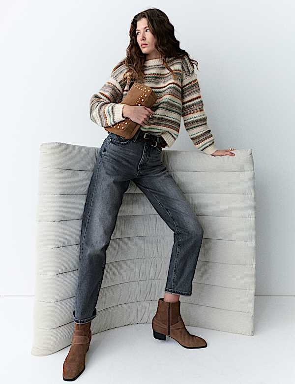 Striped Knitted Crew Neck Relaxed Jumper - AL