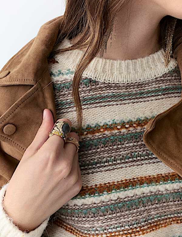 Striped Knitted Crew Neck Relaxed Jumper - AL