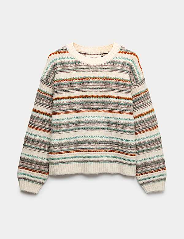Striped Knitted Crew Neck Relaxed Jumper - AL