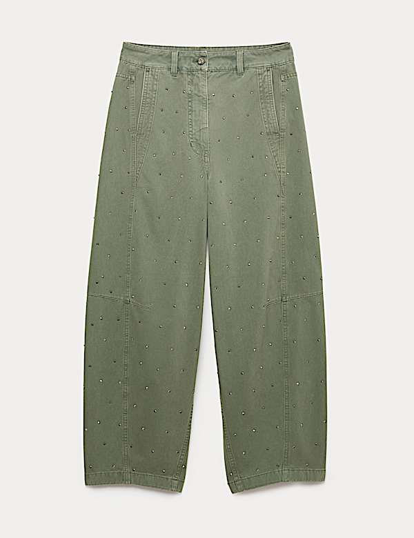 Pure Cotton Twill Studded Barrel Trousers - CA