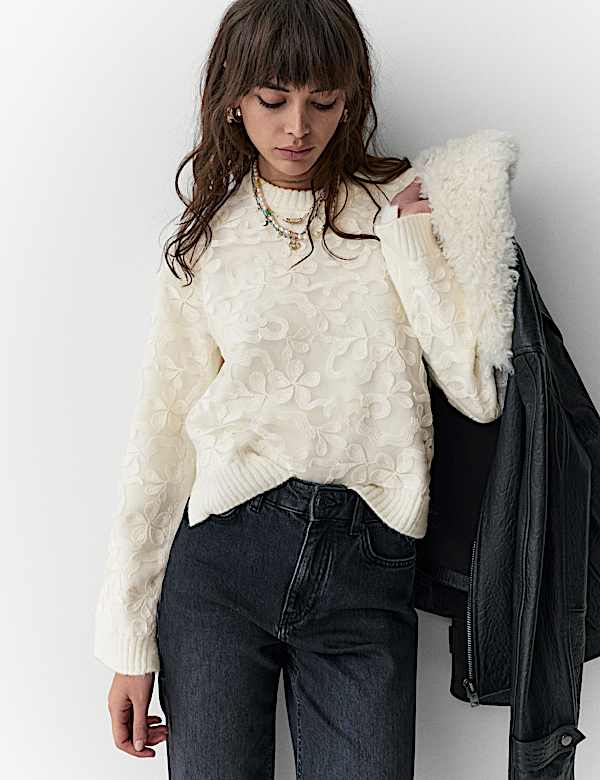 Mesh Crew Neck Lace Detail Jumper - PT