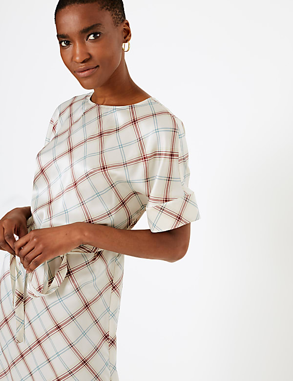 Buy Pure Silk Checked Tunic Dress at Marks Spencer