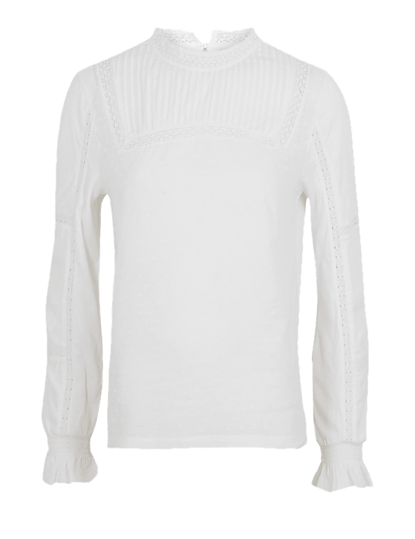 Pure Cotton High Neck Lace Insert Top