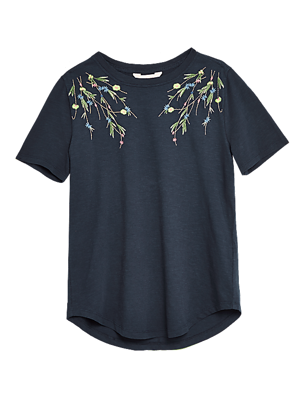 Pure Cotton Embroidery Round Neck Top