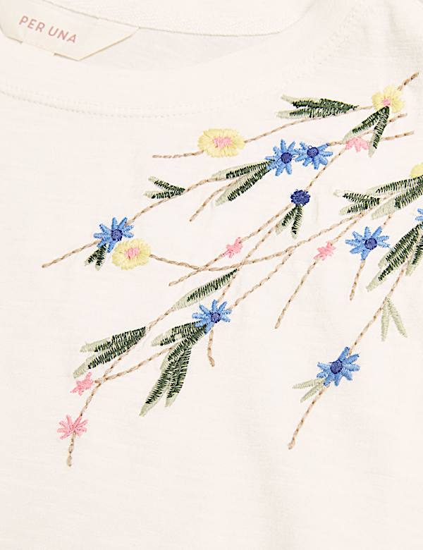 Pure Cotton Embroidery Round Neck Top