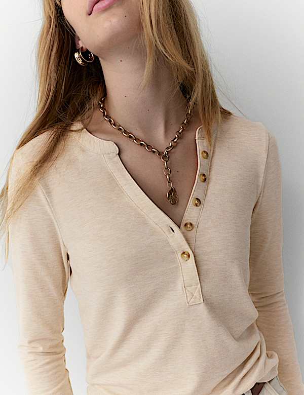 Marled Jersey Henley Top - NL