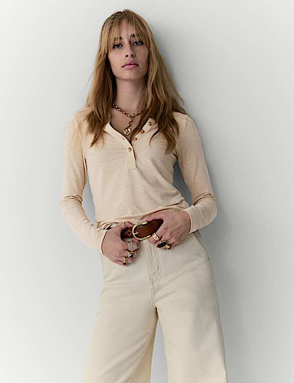 Marled Jersey Henley Top - NL