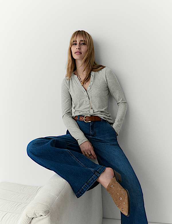 Marled Jersey Henley Top - GR