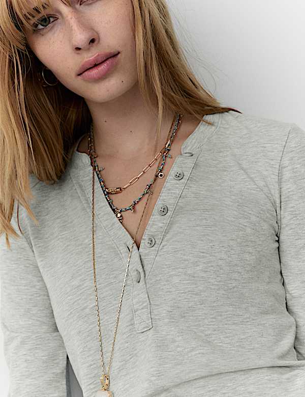 Ζέρσεϊ τοπ Marled σε στυλ Henley - GR