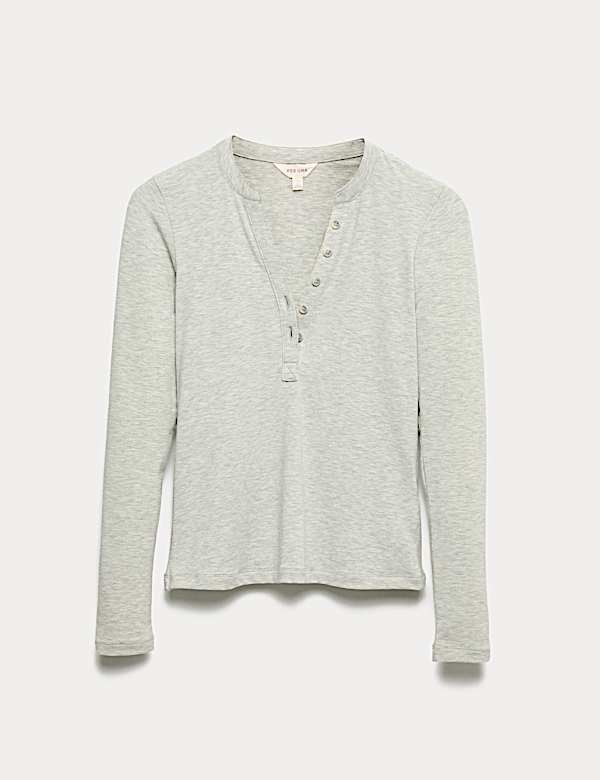 Marled Jersey Henley Top - GR
