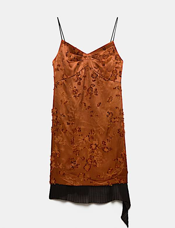 Jacquard Asymmetric Hem Knee Length Slip Dress - US