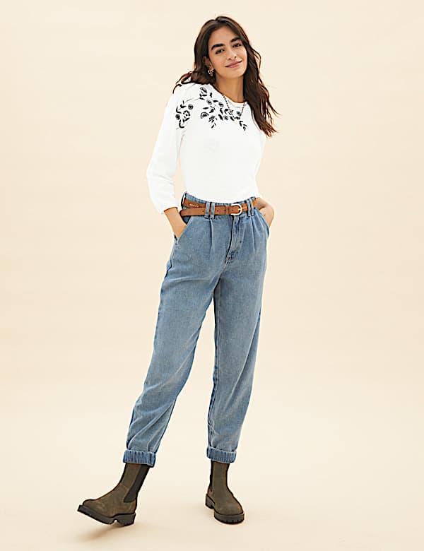 Pure Cotton Embroidered 3/4 Sleeve Top