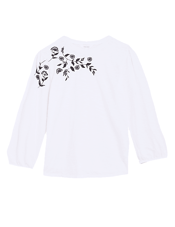 Pure Cotton Embroidered 3/4 Sleeve Top