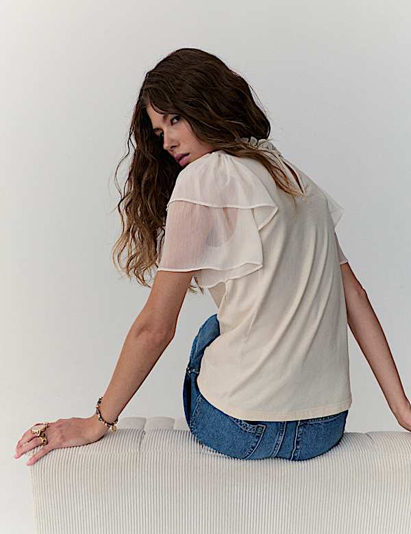 Pure Cotton Embroidered Crew Neck Top