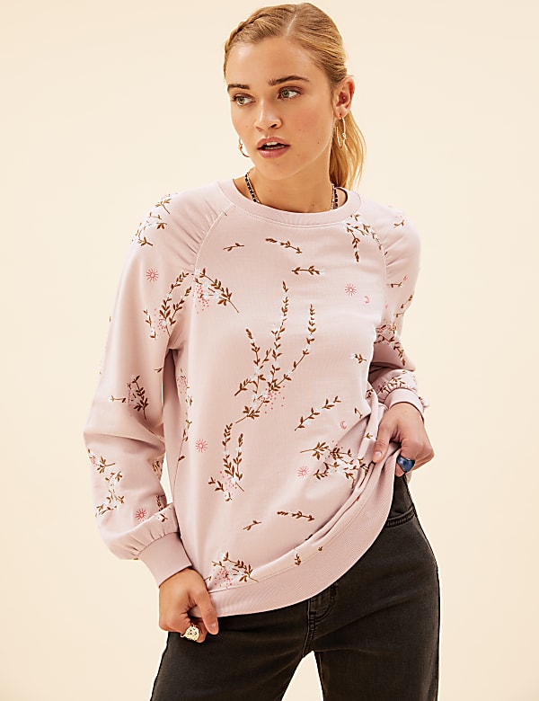 Pure Cotton Floral Embroidered Sweatshirt