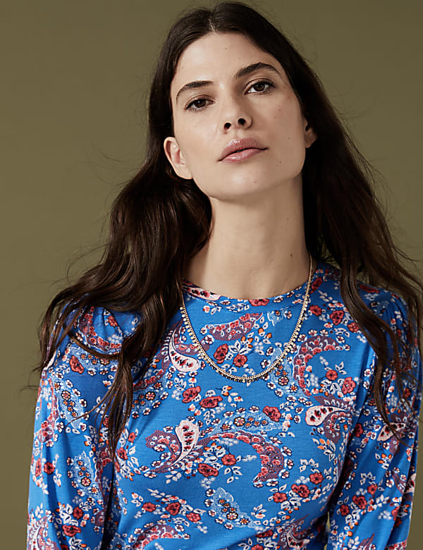 Modal Rich Printed Round Neck Fitted Top