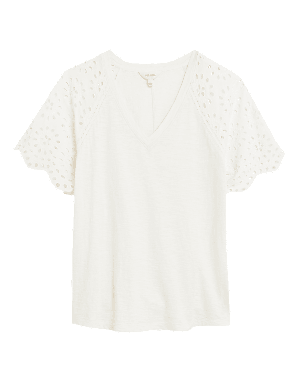 Pure Cotton Broderie Detail T-Shirt
