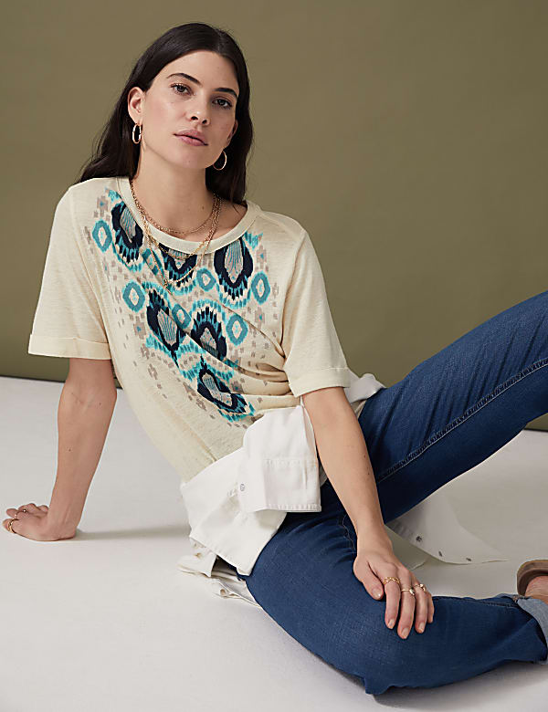 Linen Blend Printed T-Shirt