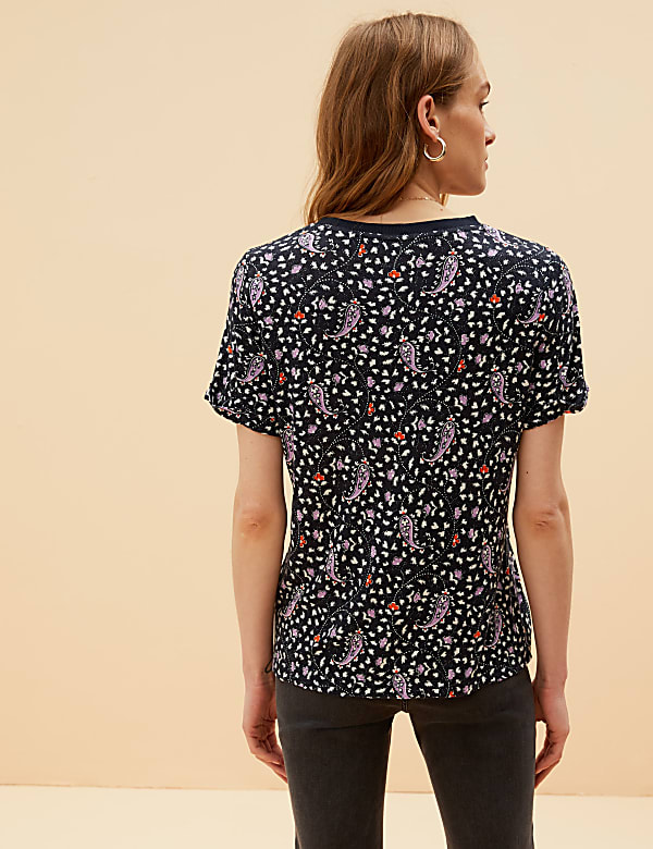 Linen Blend Paisley Crew Neck T-Shirt