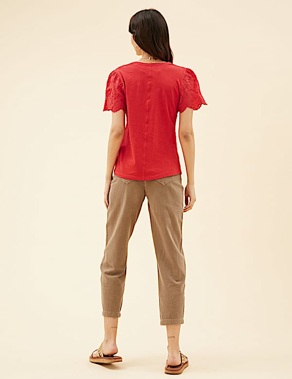 Pure Cotton Broderie V-Neck T-Shirt