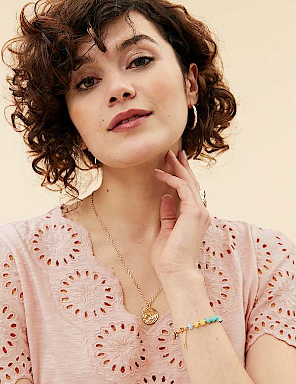 Pure Cotton Broderie V-Neck T-Shirt