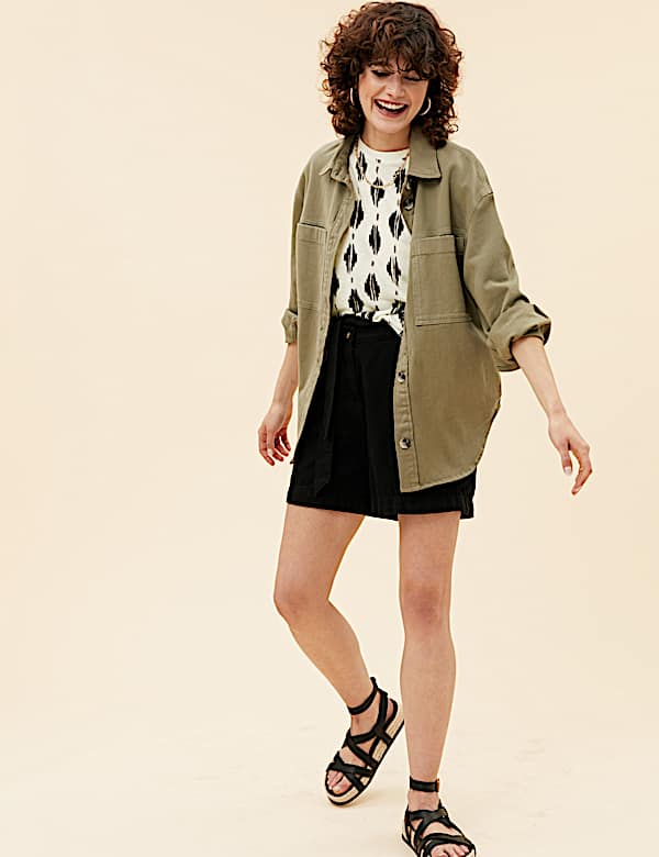 Linen Blend Geometric Short Sleeve T-Shirt