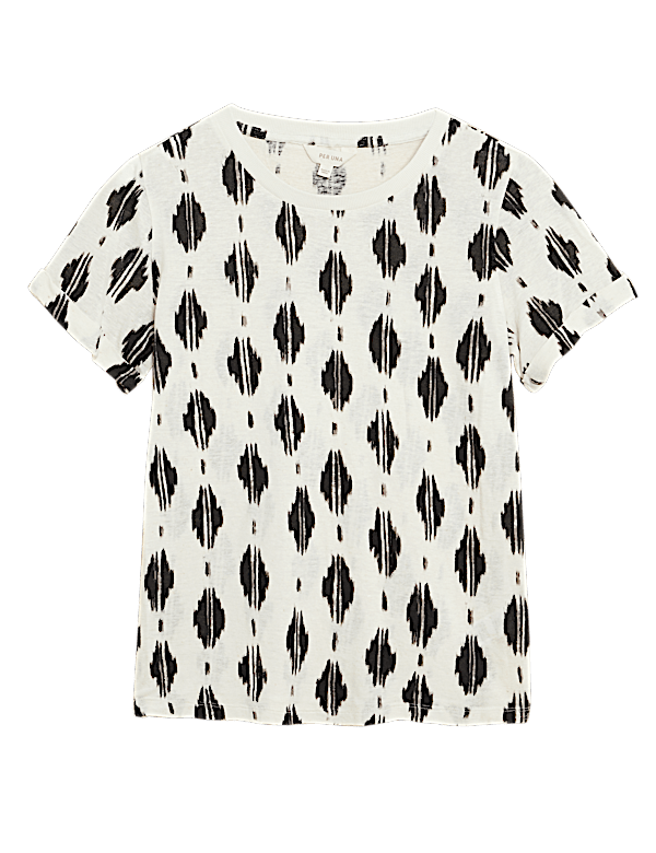 Linen Blend Geometric Short Sleeve T-Shirt