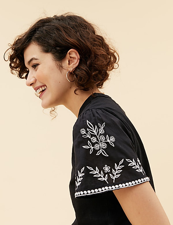 Pure Cotton Embroidered Crew Neck T-Shirt